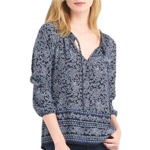 GAP | Navy Blue & White Paisley Print Smocked Peasant Blouse Size M (8-10)